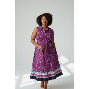 New Lane Bryant Shirt Dress Womens Plus 24 Floral Bird Print Cottagecore Coastal